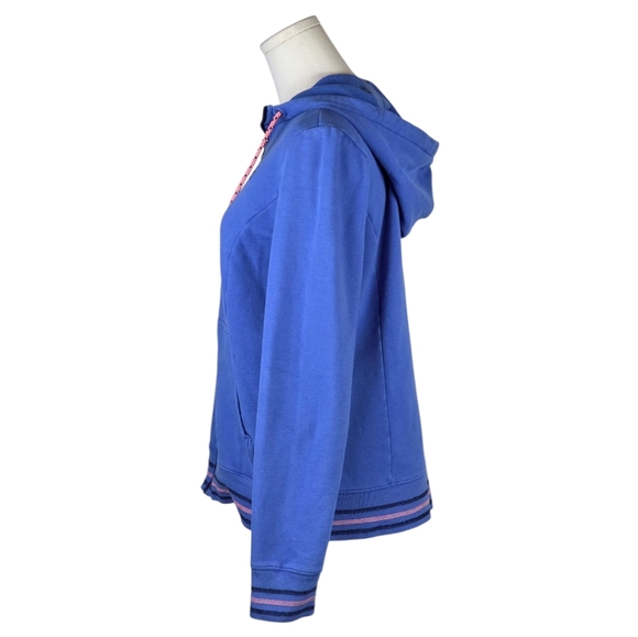 The North Face Blue Full Zip Hoodie L Pink Drawstring Stripe Trim Womens - Picture 7 of 9